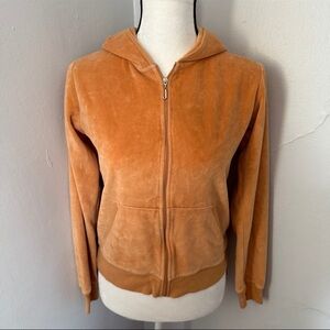 Juicy Couture Y2K Vintage Velour Zip Up Sweatshirt Orange Size XL